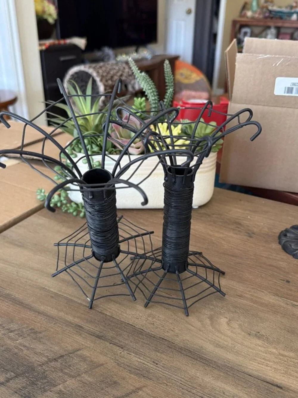 Black Metal Spiderweb Halloween Taper Candle Holder - Set of 2